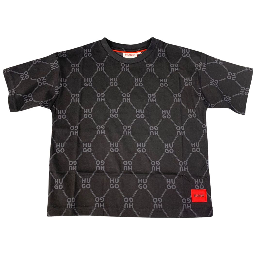 Hugo Tshirt Logo Pattern Black