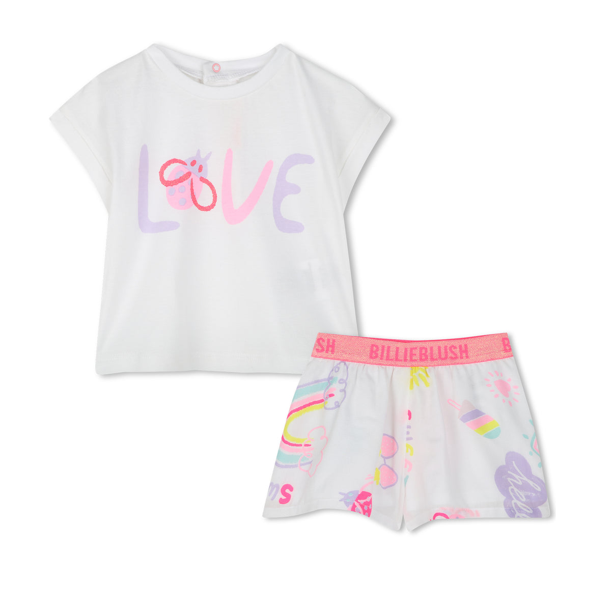 Billieblush T-Shirt And Short Set Love White