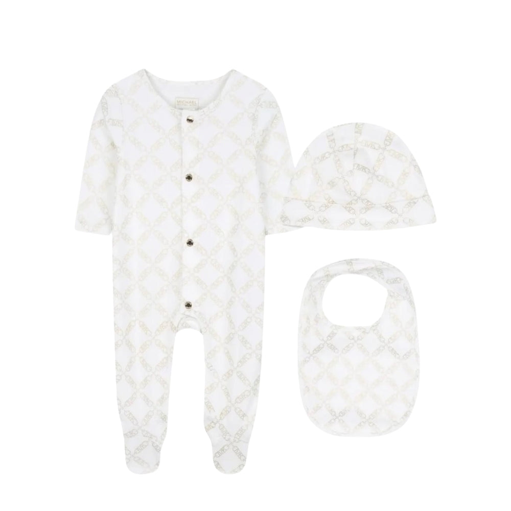 Michael Kors Set Pyjamas+Bib+Hat Off-White