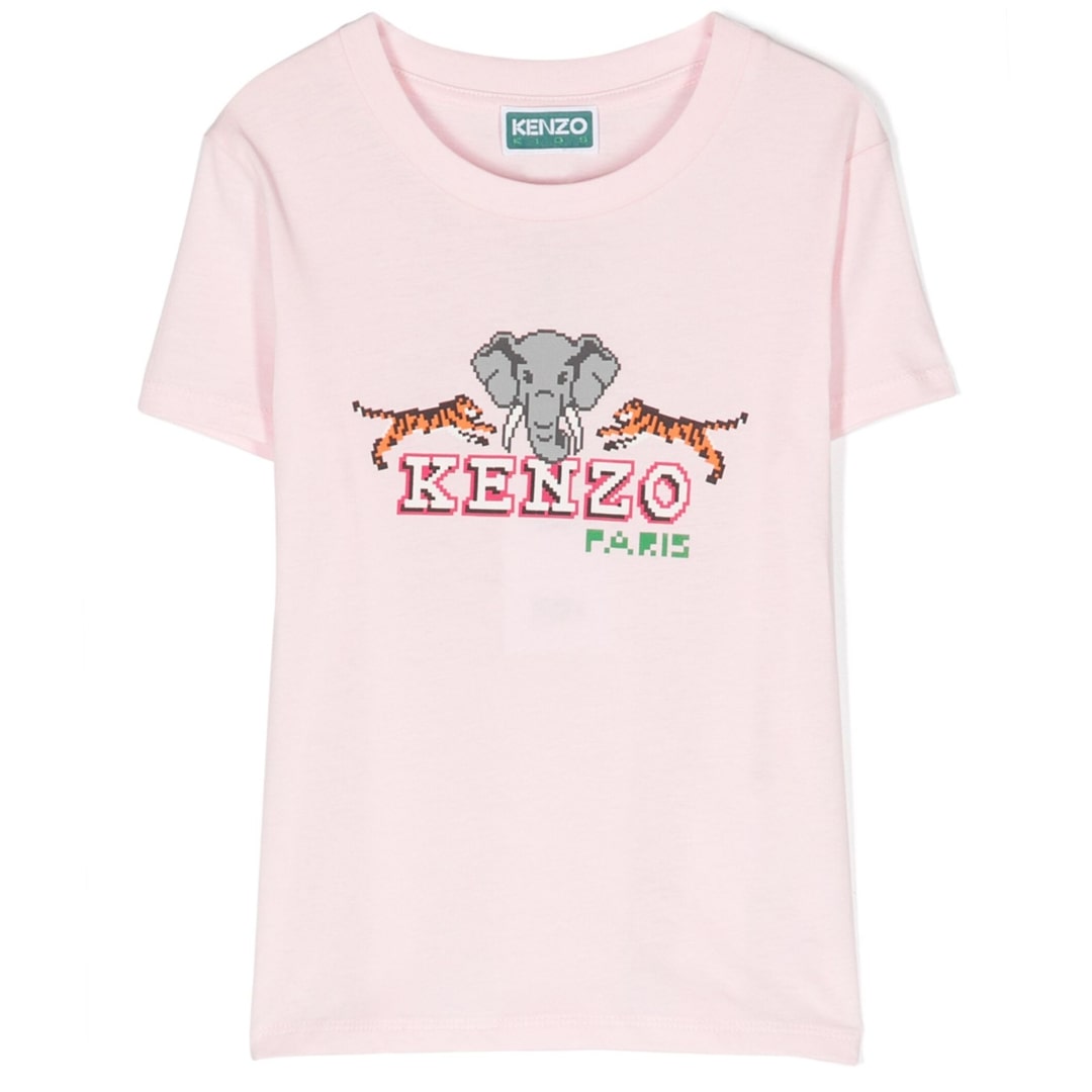 Kenzo T-Shirt Tigers & Elephant Logo Pink