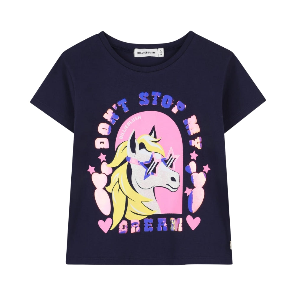 Billieblush Tshirt Pony Slogan Navy