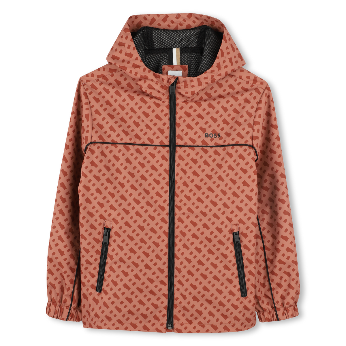 Boss Jacket Windbreaker Allover Print Hooded Brown