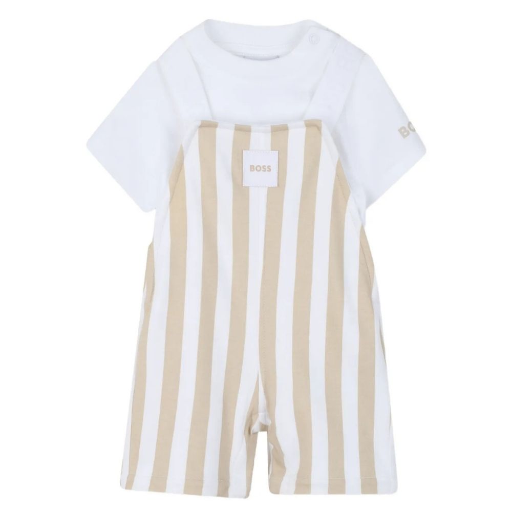 Boss Set Dungaree & Tshirt Beigewhite