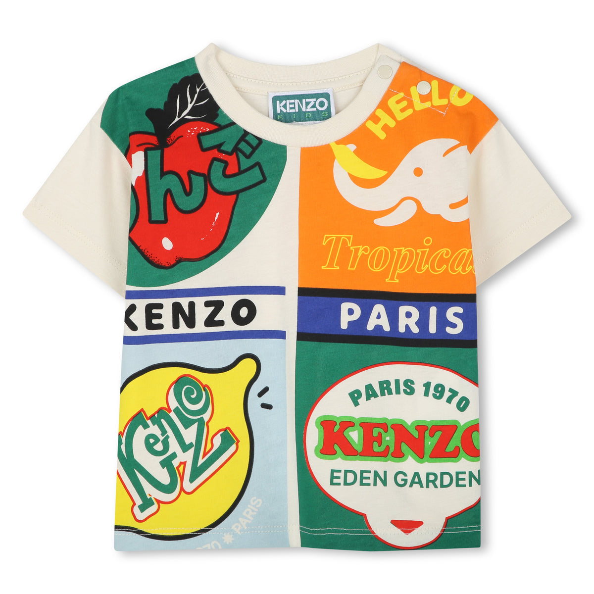 Kenzo Tshirt Fruit Logo Blocks Sand Beige Multicolour
