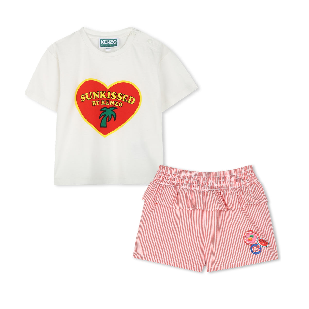 Kenzo Set Tshirt And Shorts Heart Red White