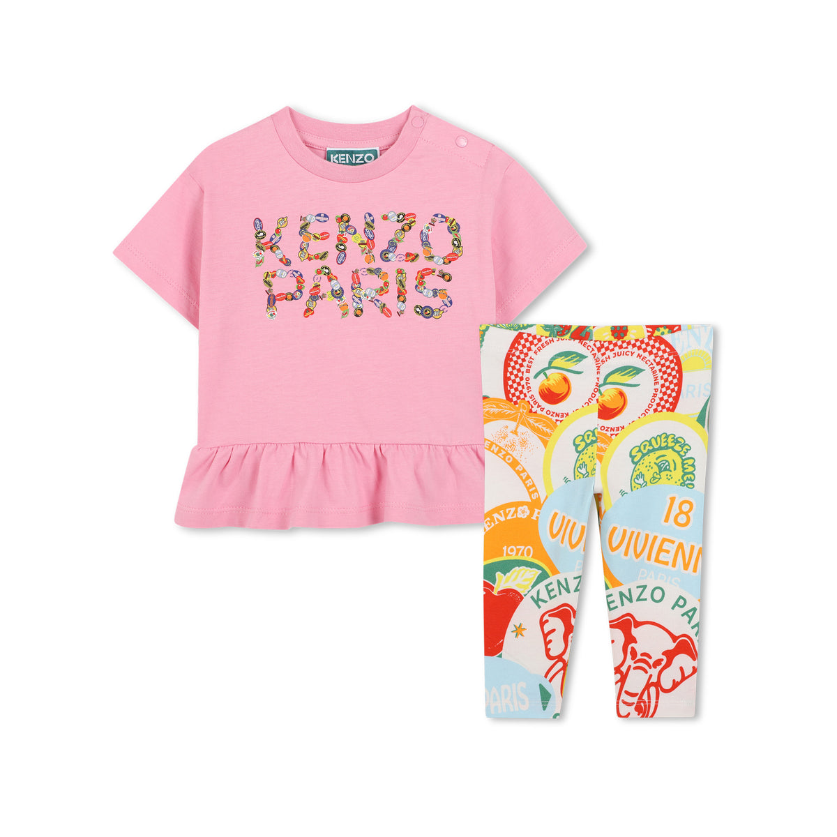 Kenzo Set Tshirt And Tights Stamp Logo Pink Multicolour
