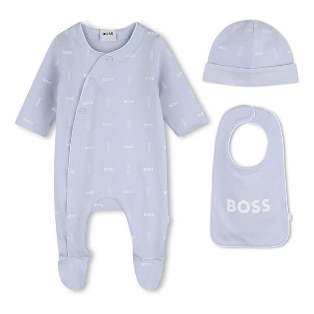 Boss Set Piece Romper Hat & Bib Blue