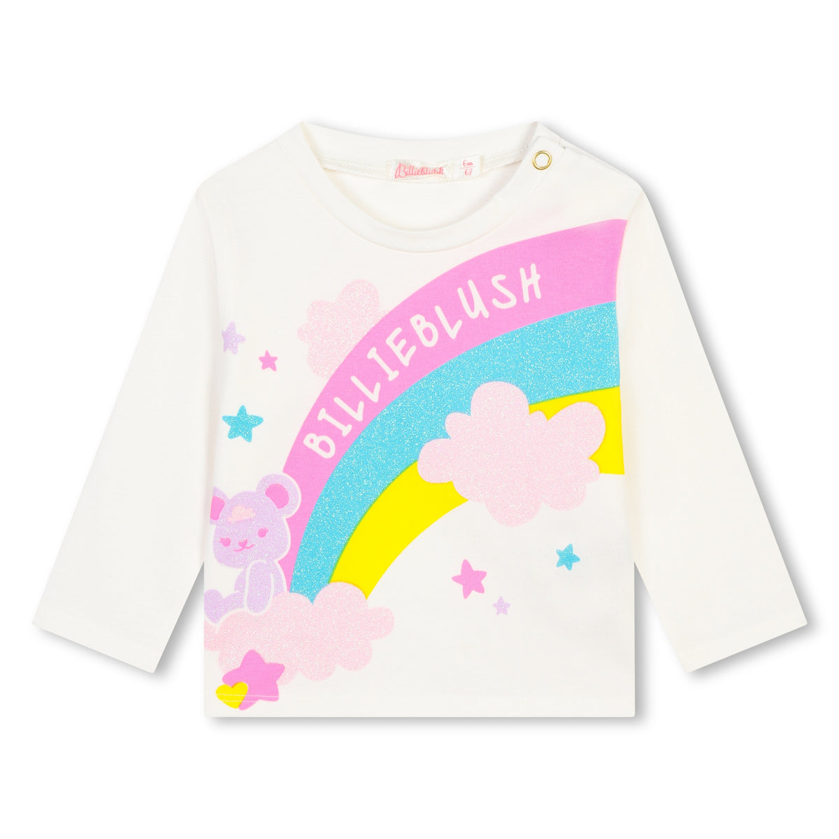 Billieblush T-Shirt Long Sleeve Rainbow Logo White