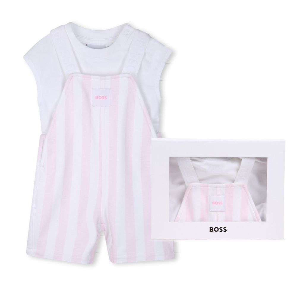 Boss Set Dungaree & Tshirt Whitepink