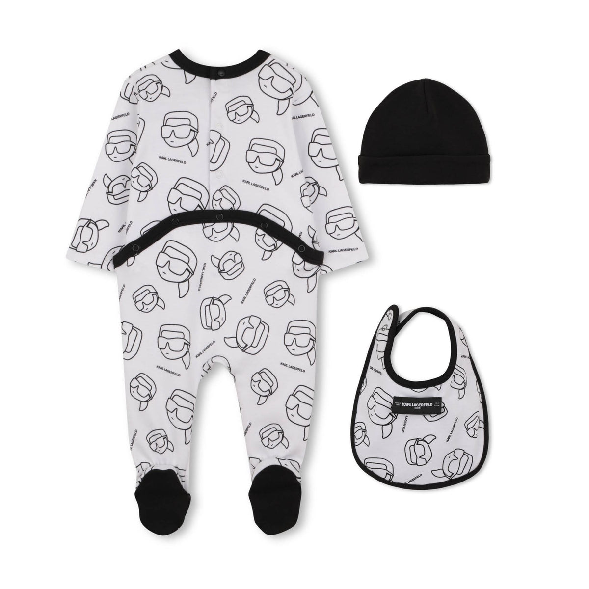 Karl Lagerfeld Set Romper+Bib+Hat Whiteblack