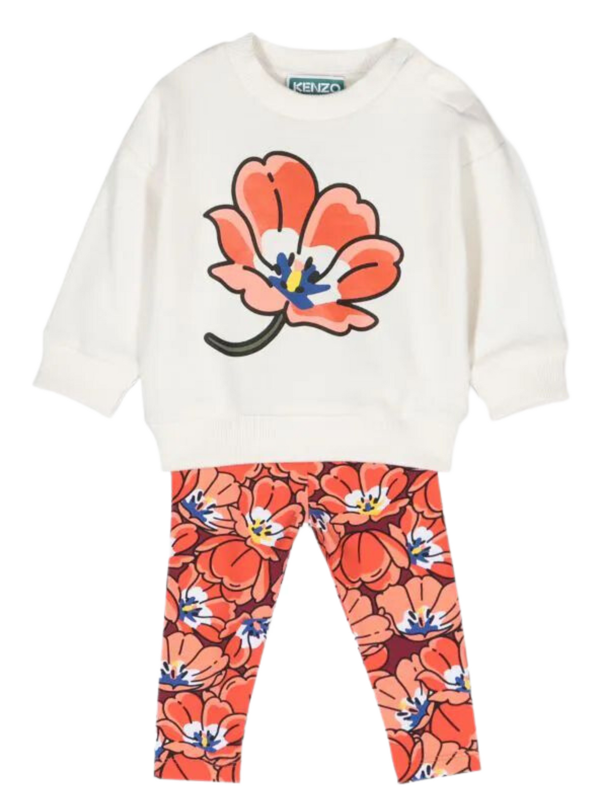 Kenzo Set Sweater And Pants Flower All Over Print Peach