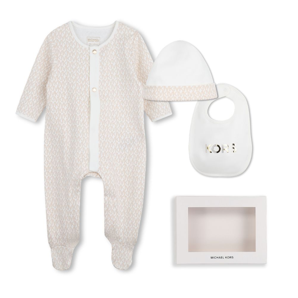 Michael Kors Set Romper+Bib+Hat White