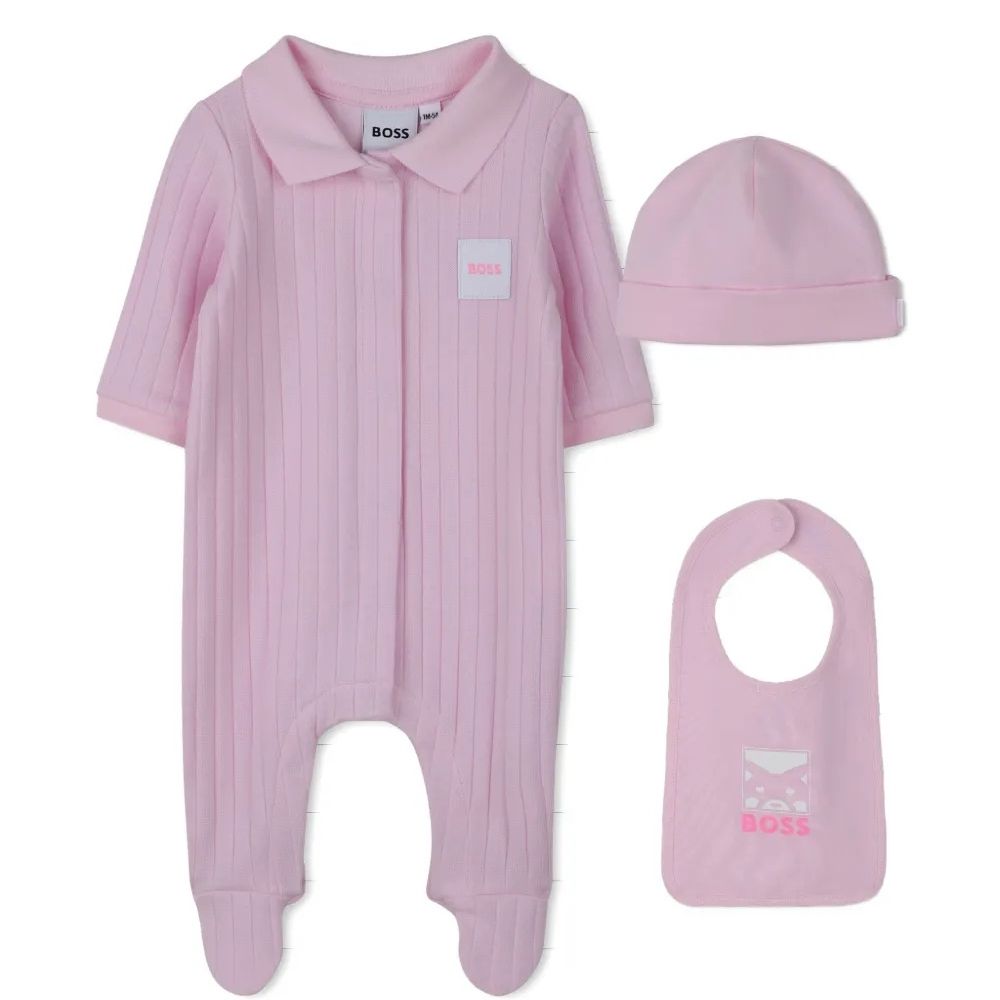 Boss Set Romper Hat & Bib Pink