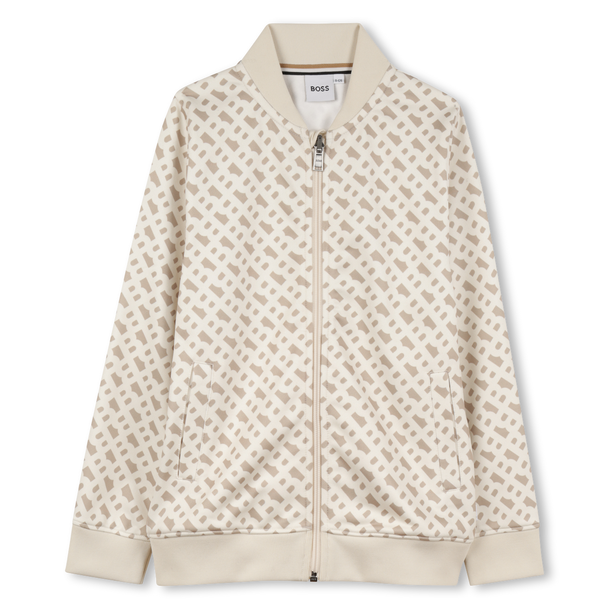 Boss Sweater Zip Up Allover Print Sand