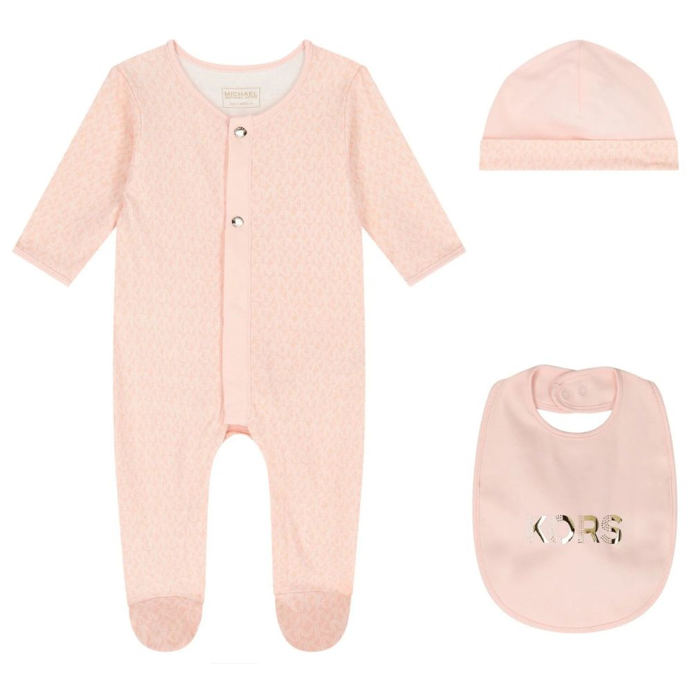 Michael Kors Set Romper+Bib+Hat Pale Blush