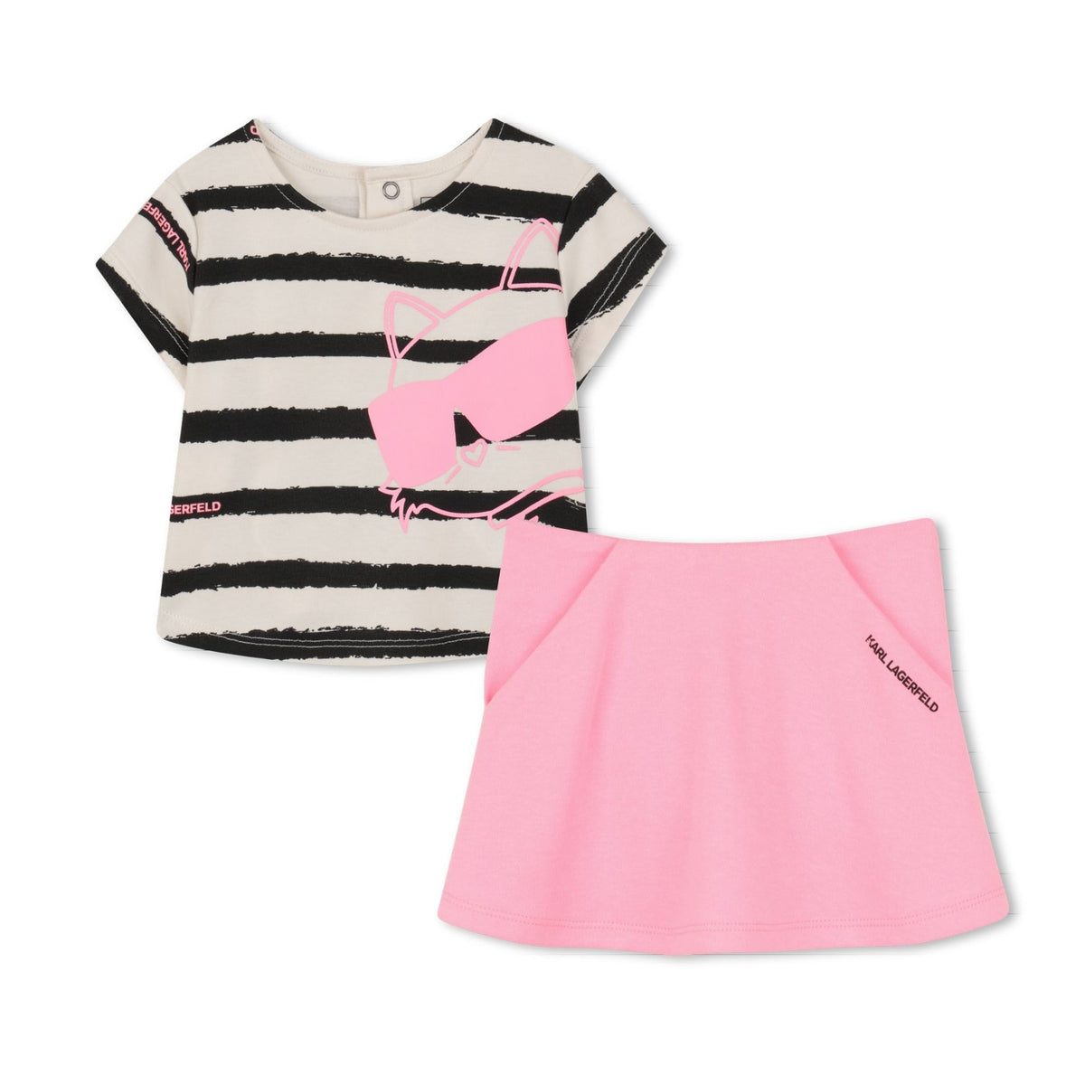 Karl Lagerfeld Set Top & Skirt Stripes Blackwhitepink