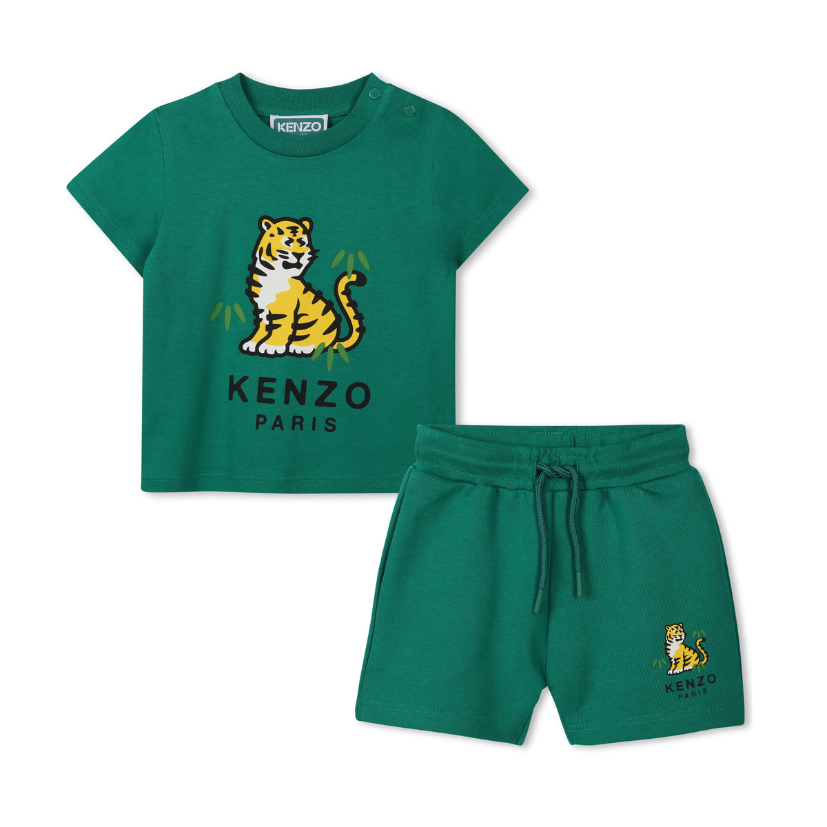 Kenzo Tshirt And Shorts Set Tiger Logo Green