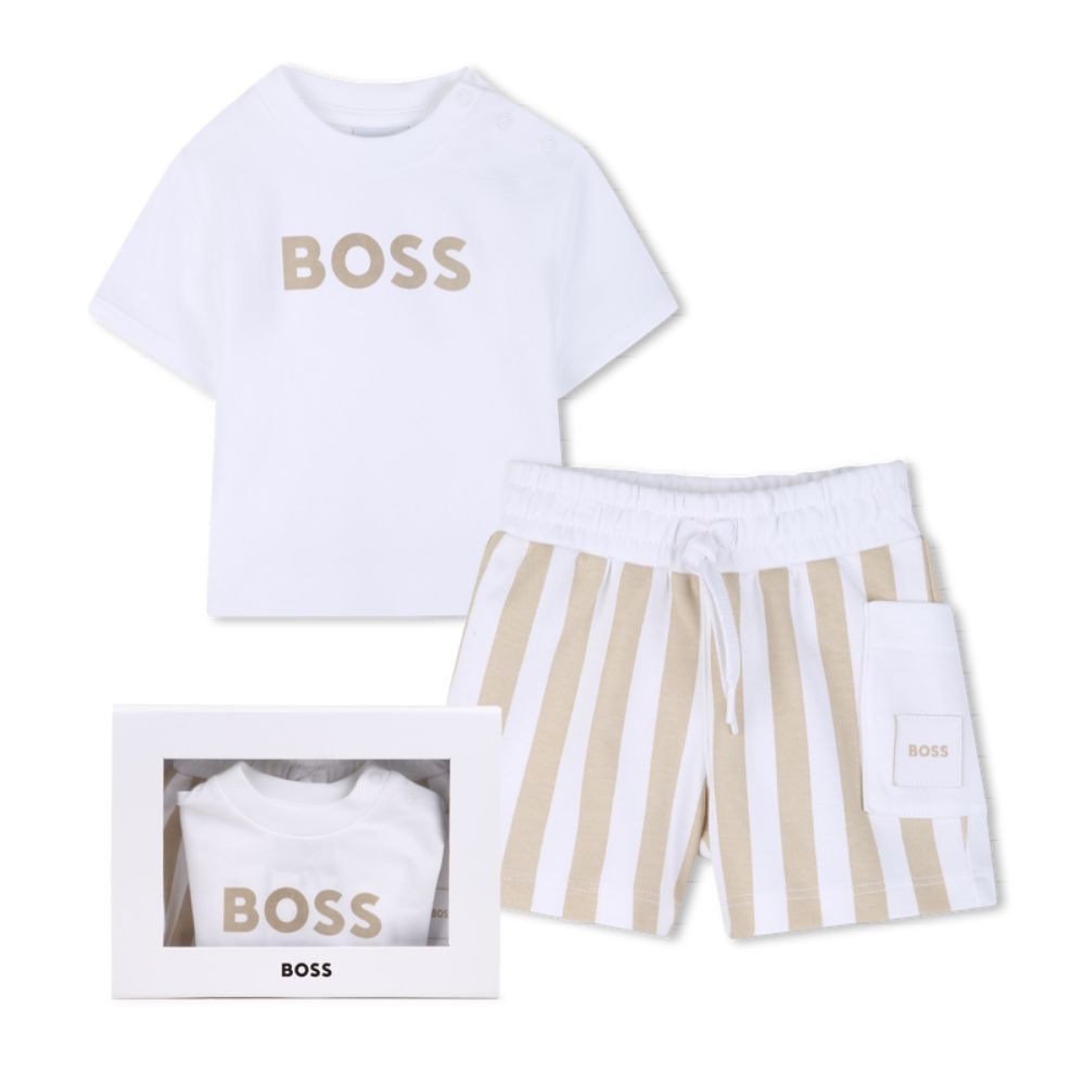 Boss Set Tshirt & Shorts Whitebeige